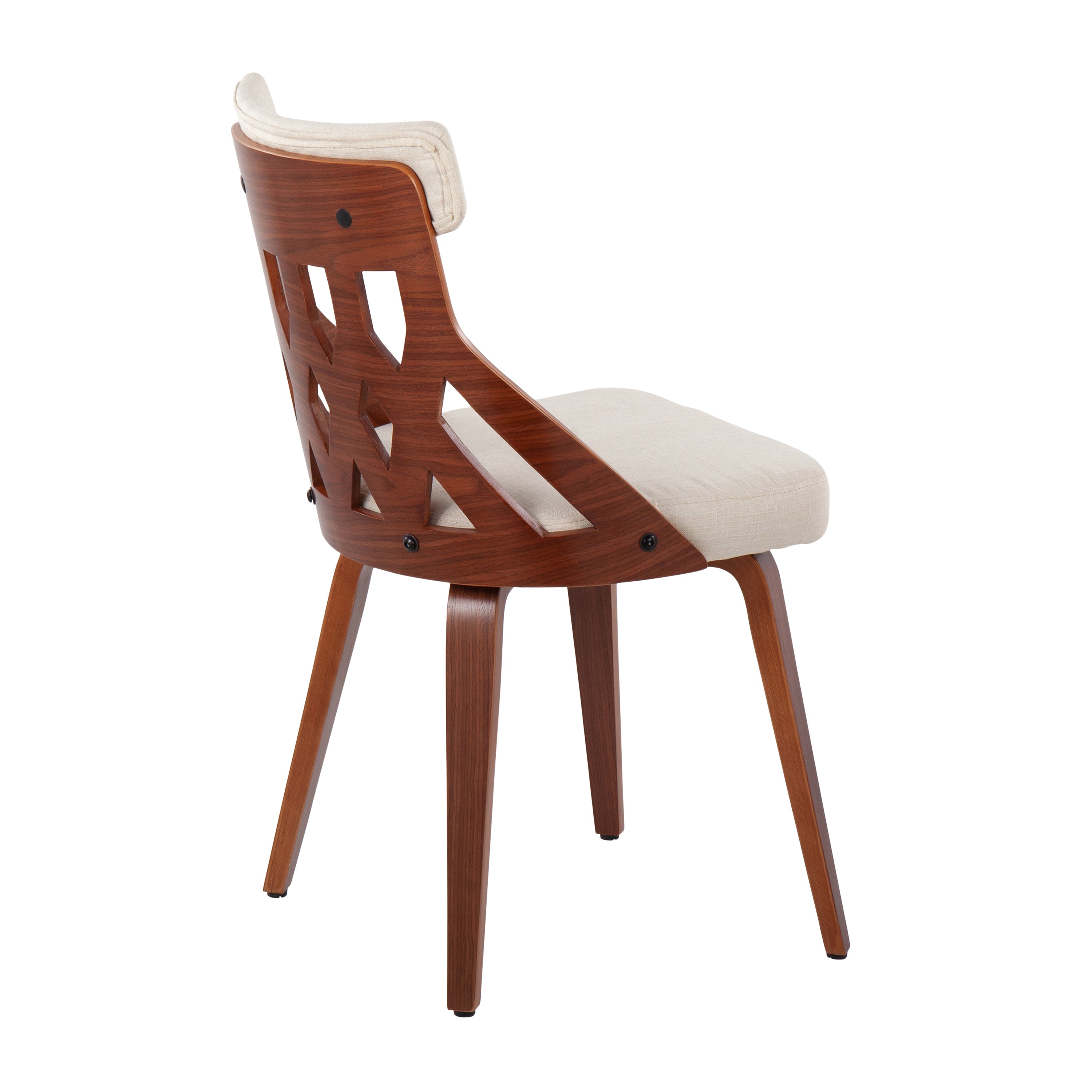 Mid-Century Modern Chair - Walnut Wood and Cream Fabric (Set of 2)