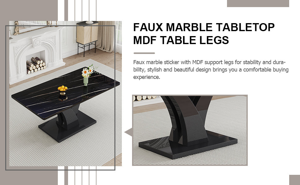 Modern Dining Table, Black Desktop and Black MDF Leg