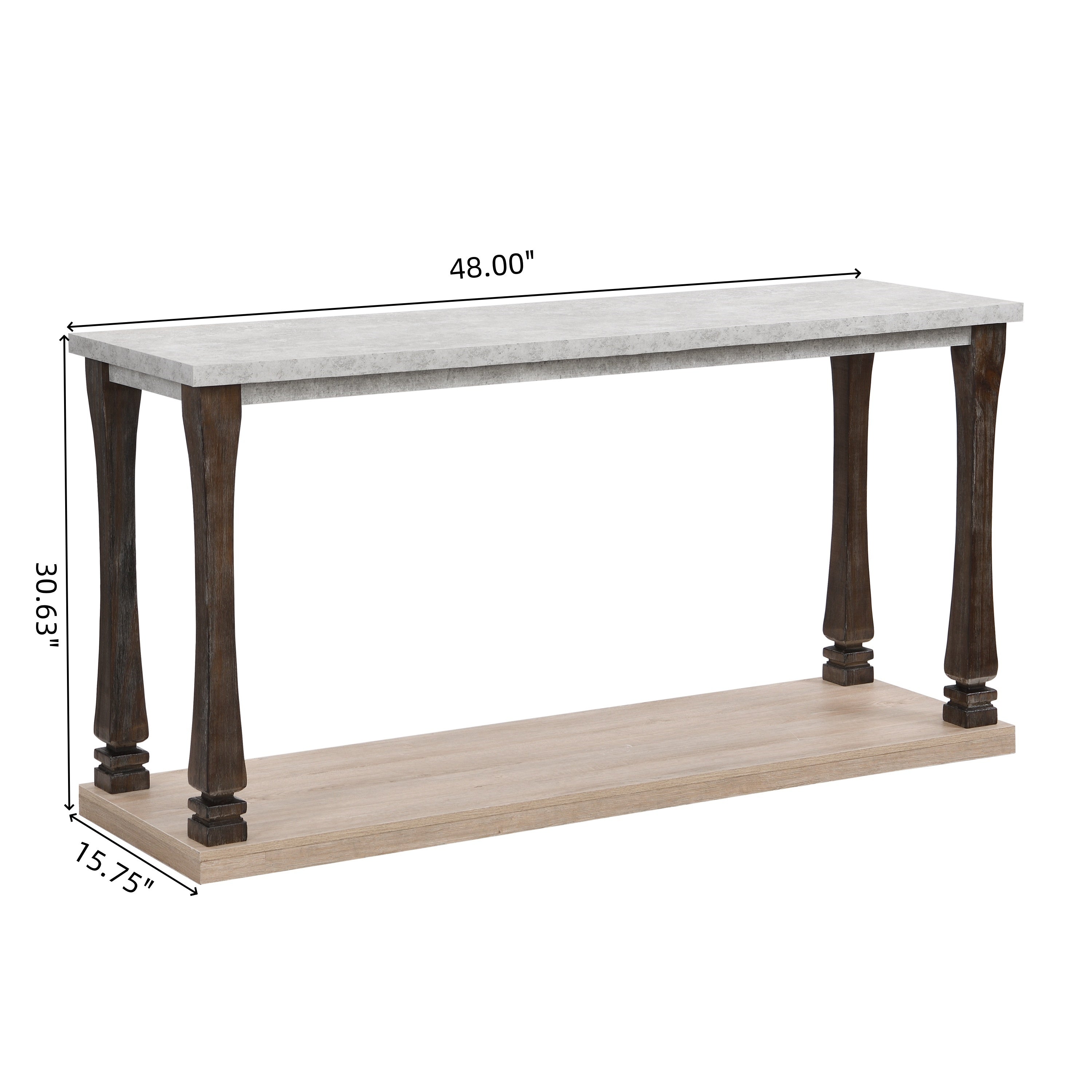 Mid-Century Console Table for Entryway, Wood sofa Table with 2-Tier Storage Shelf, 48 inch Long Rectangle -Grey Tabletop
