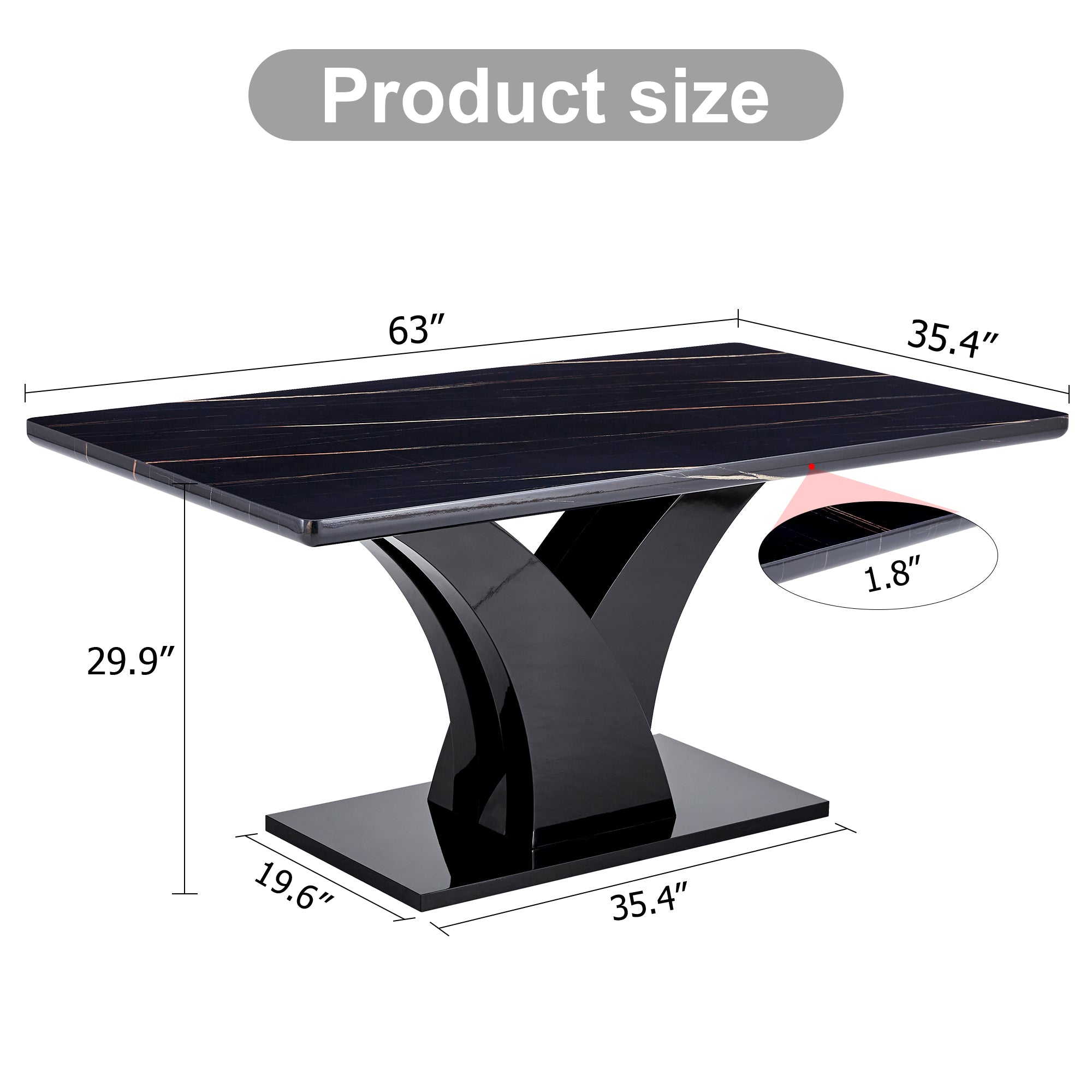 Modern Dining Table, Black Desktop and Black MDF Leg