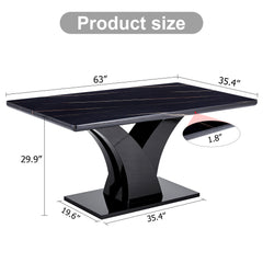 Modern Dining Table, Black Desktop and Black MDF Leg
