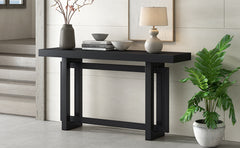 Contemporary Console Table with Industrial-inspired Concrete Wood Top, Extra Long Entryway Table for Entryway - Black
