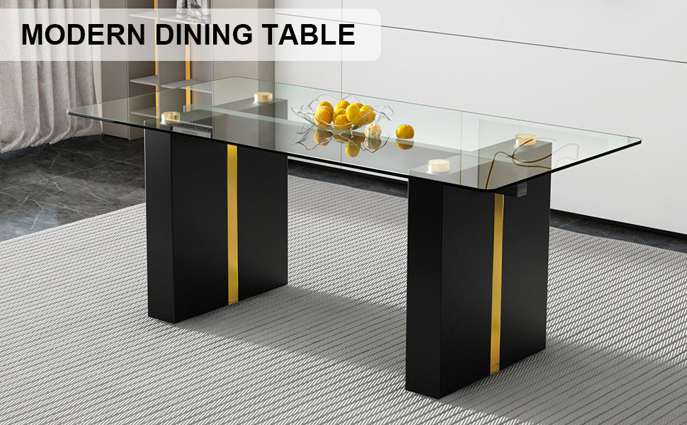 Modern Rectangular Glass Dining Table for 6-8 people - Black Legs