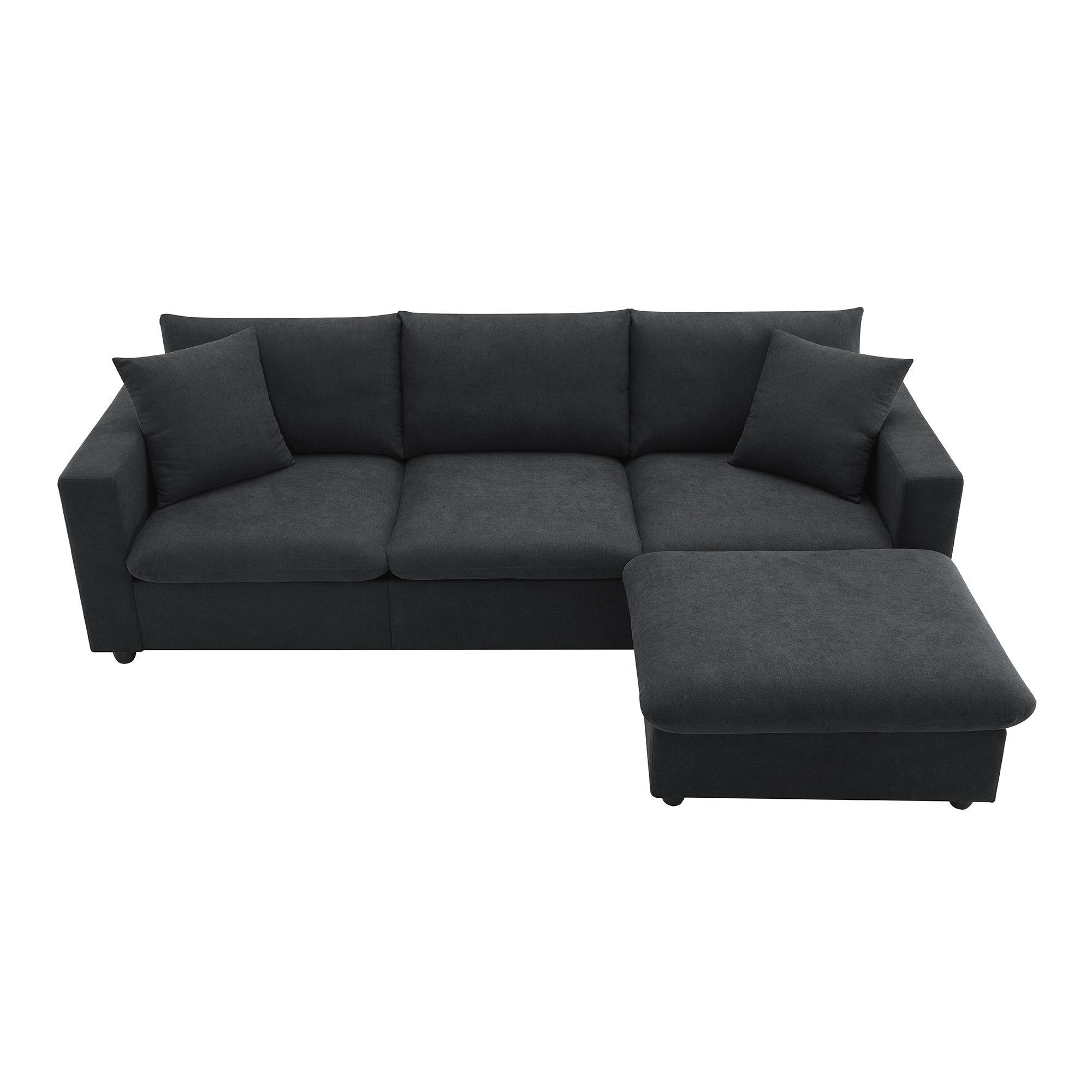 100.4x64.6" Modern Sectional Sofa, L-Shaped Couch Set With 2 Free Pillows, 4-Seat Polyester Fabric Couch Set With Convertible Ottoman - Black