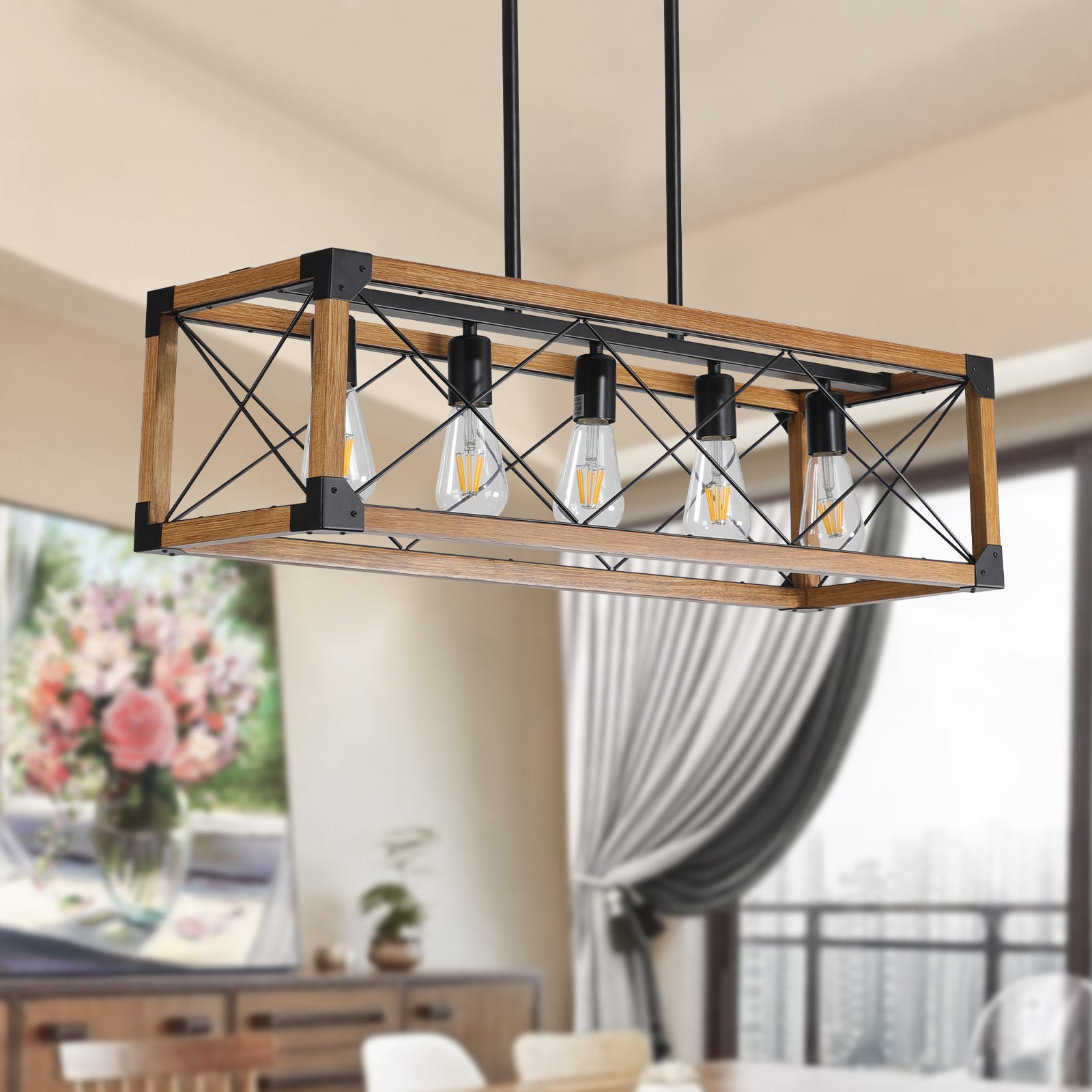 5-Light Retro Farmhouse Chandelier (No Bulbs)