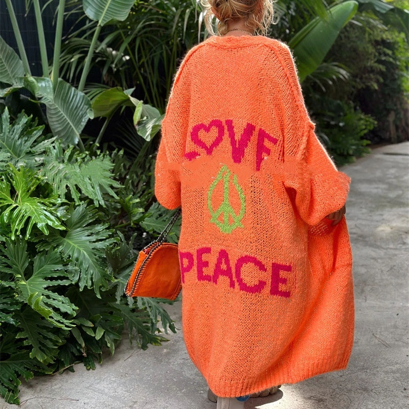 Women's Love Peace Graphic Oversized Cardigan Long Sleeve