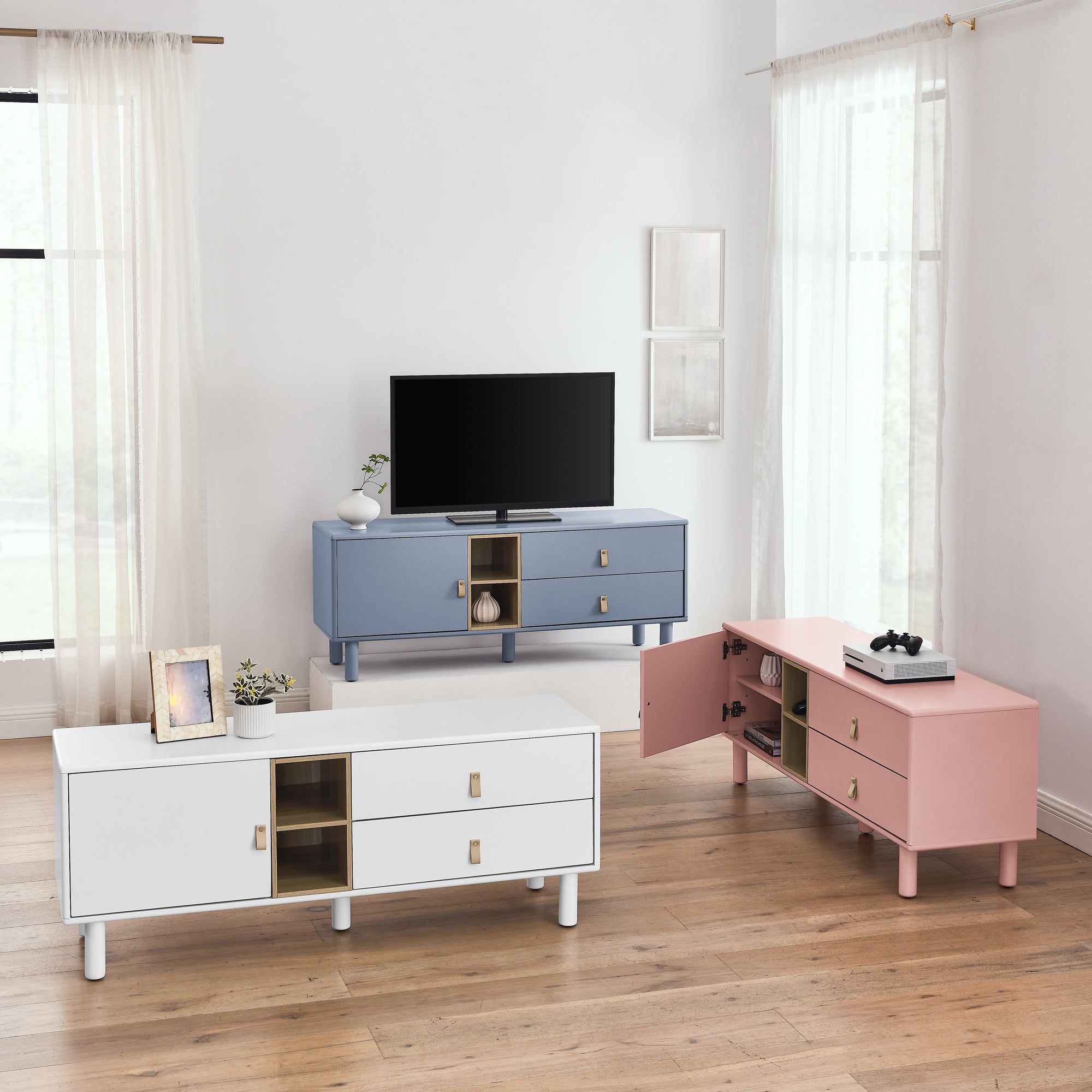 Drawer TV Home Cabinet with Door, Storage, multi-functional - Pink