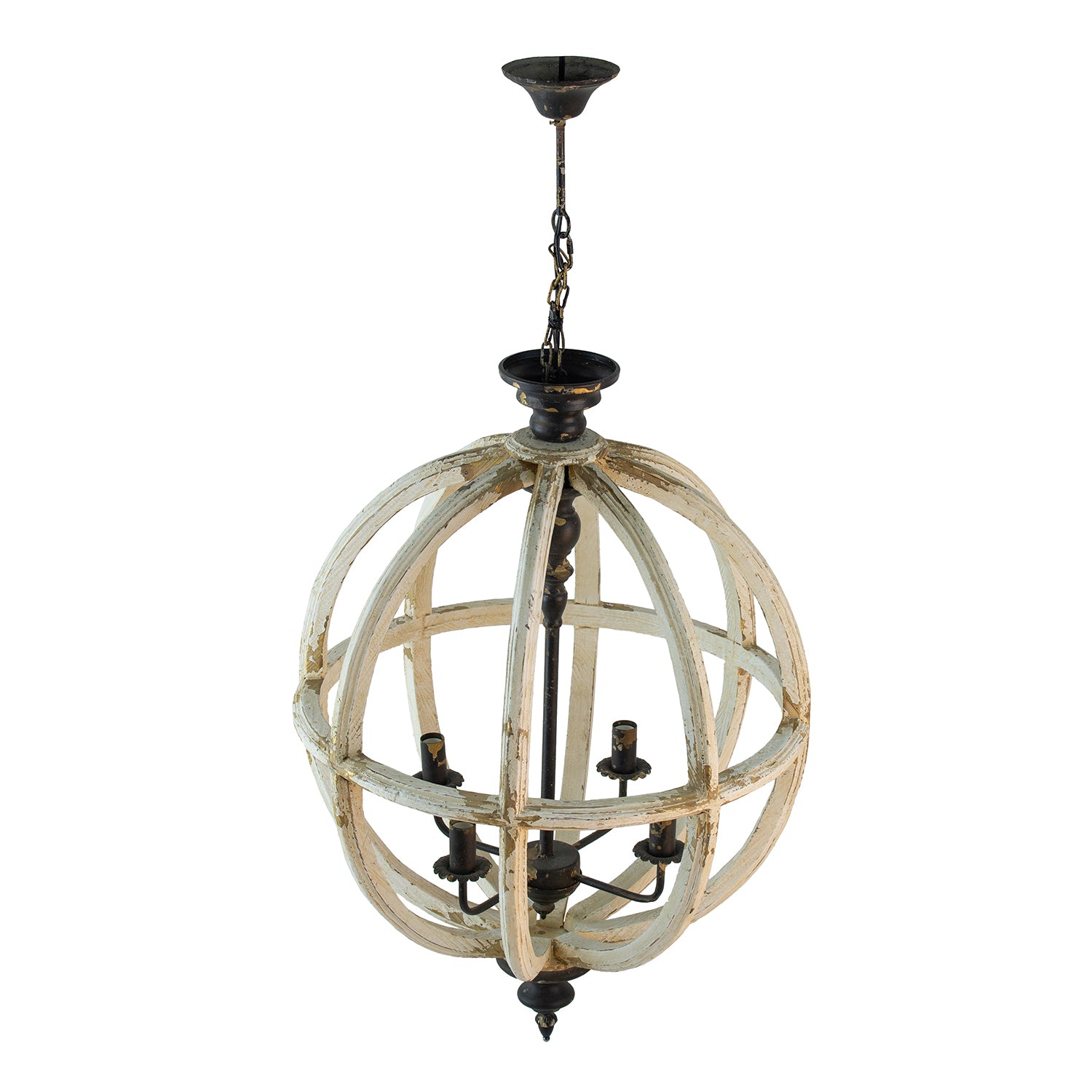 4-Light Farmhouse Chandelier, Wood Chandelier Globe Hanging Light Fixture with Adjustable Chain