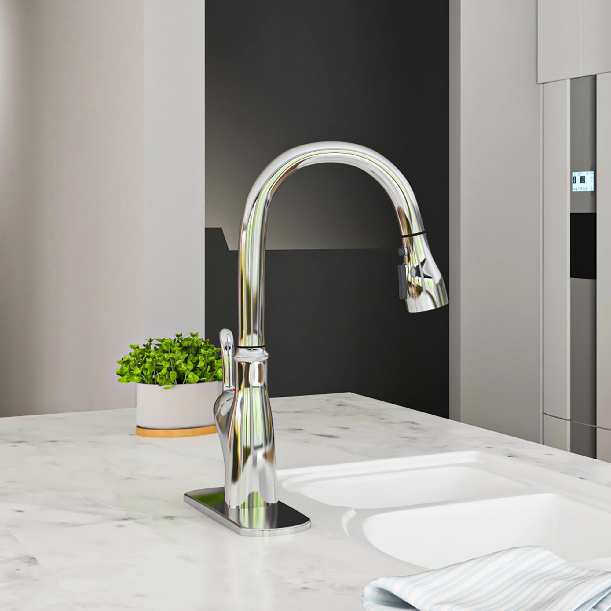 Pull Down Touchless Single Handle Kitchen Faucet - Brushed Nickel