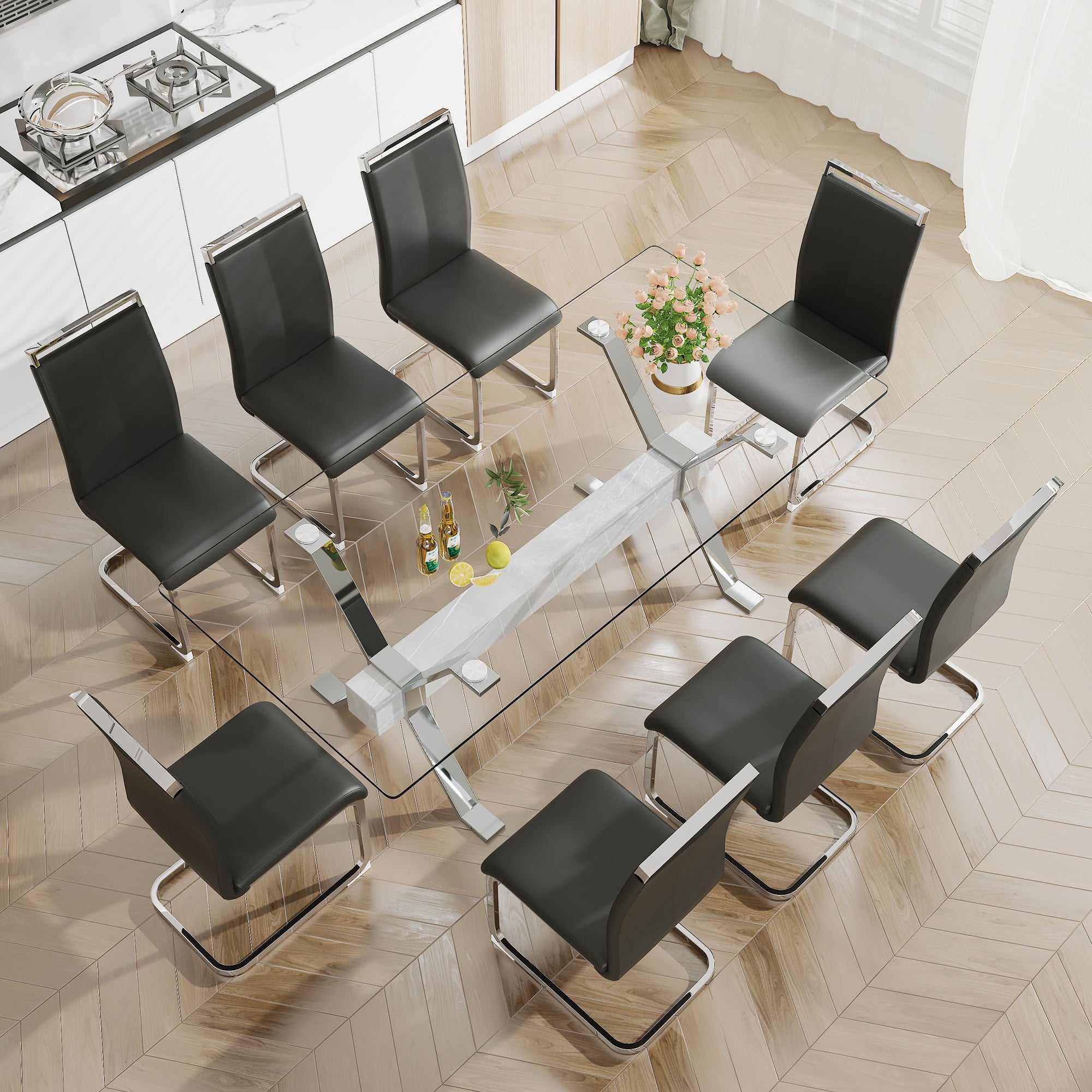 Modern Tempered Glass Dining Table