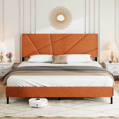 King size metal bed frame, square platform bed with under-bed storage, no spring-loaded mattress required, vintage brown