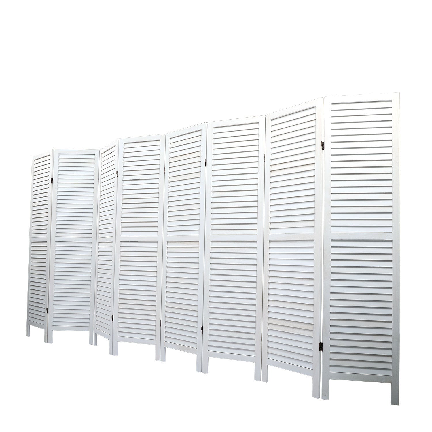 8 Panel Screen Folding Louvered Room Divider - White