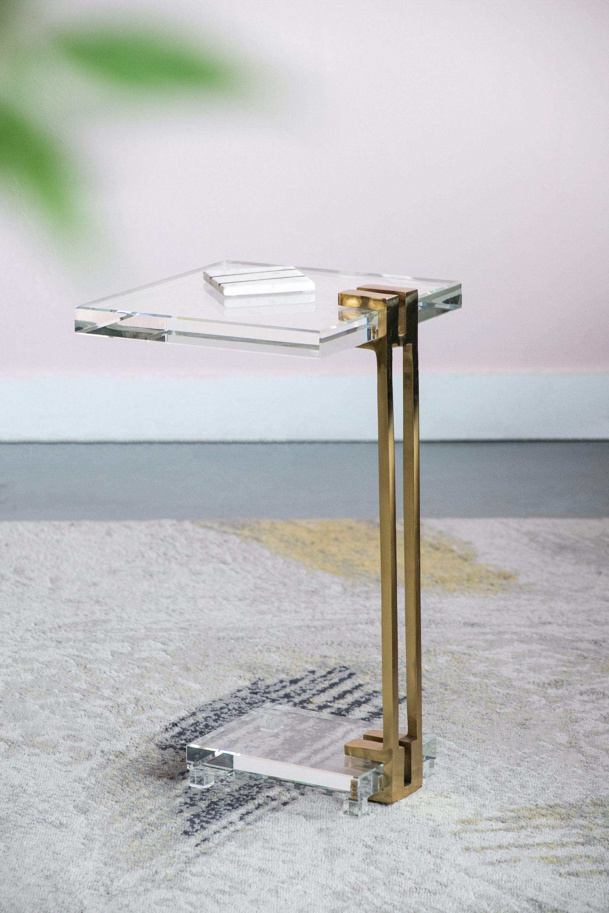 Crystal Side Table with Gold Metal Frame 22"