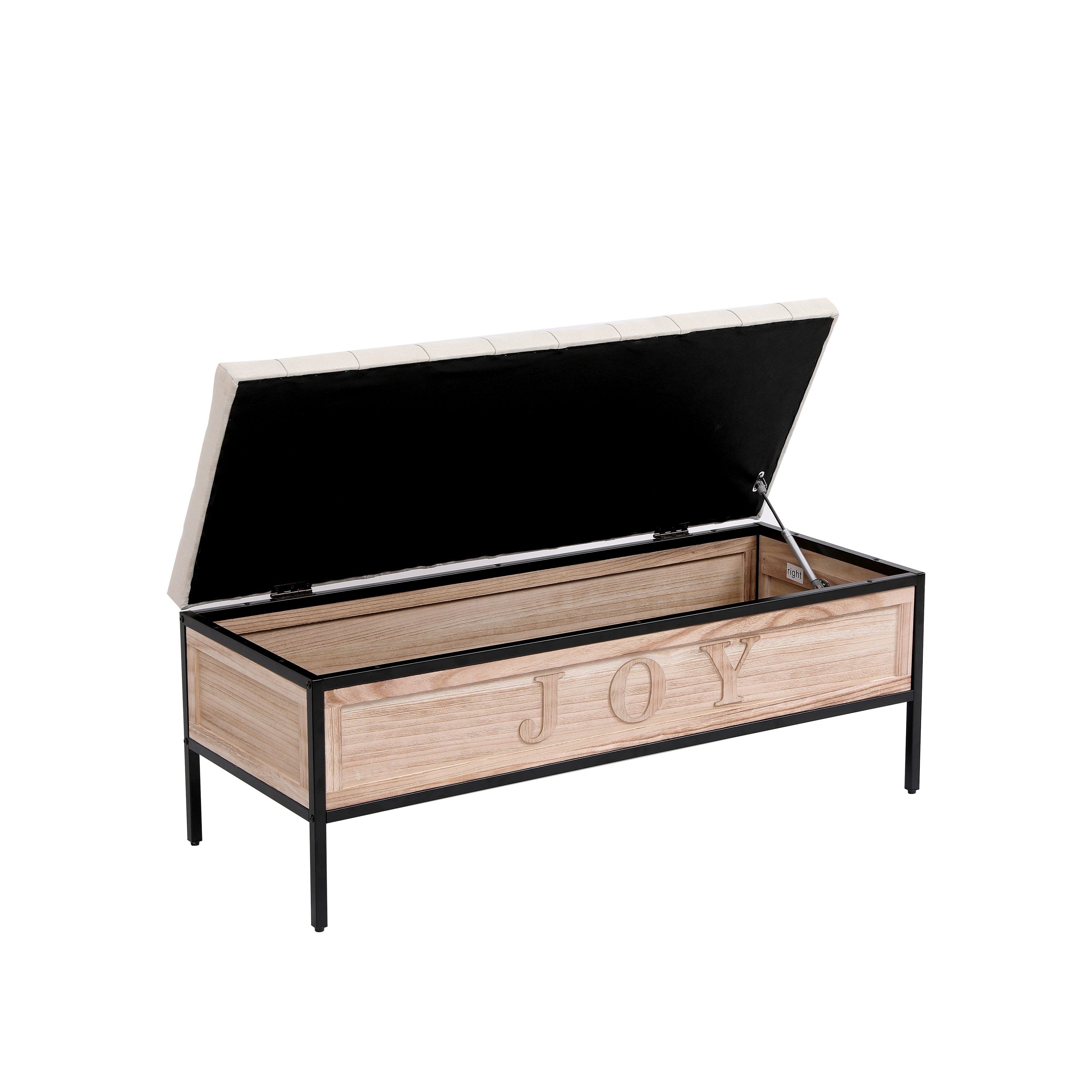 Wooden JOY Storage Bench Upholstered Benches 48'' Rectangular Ottoman - Beige