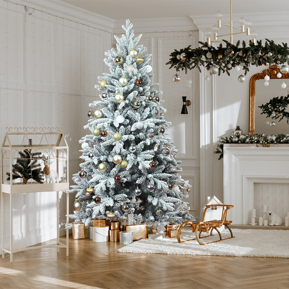 7FT PE/PVC Mixed Flocking Automatic Tree Environmentally Friendly Fireproof  Artificial Christmas Flocked Tree