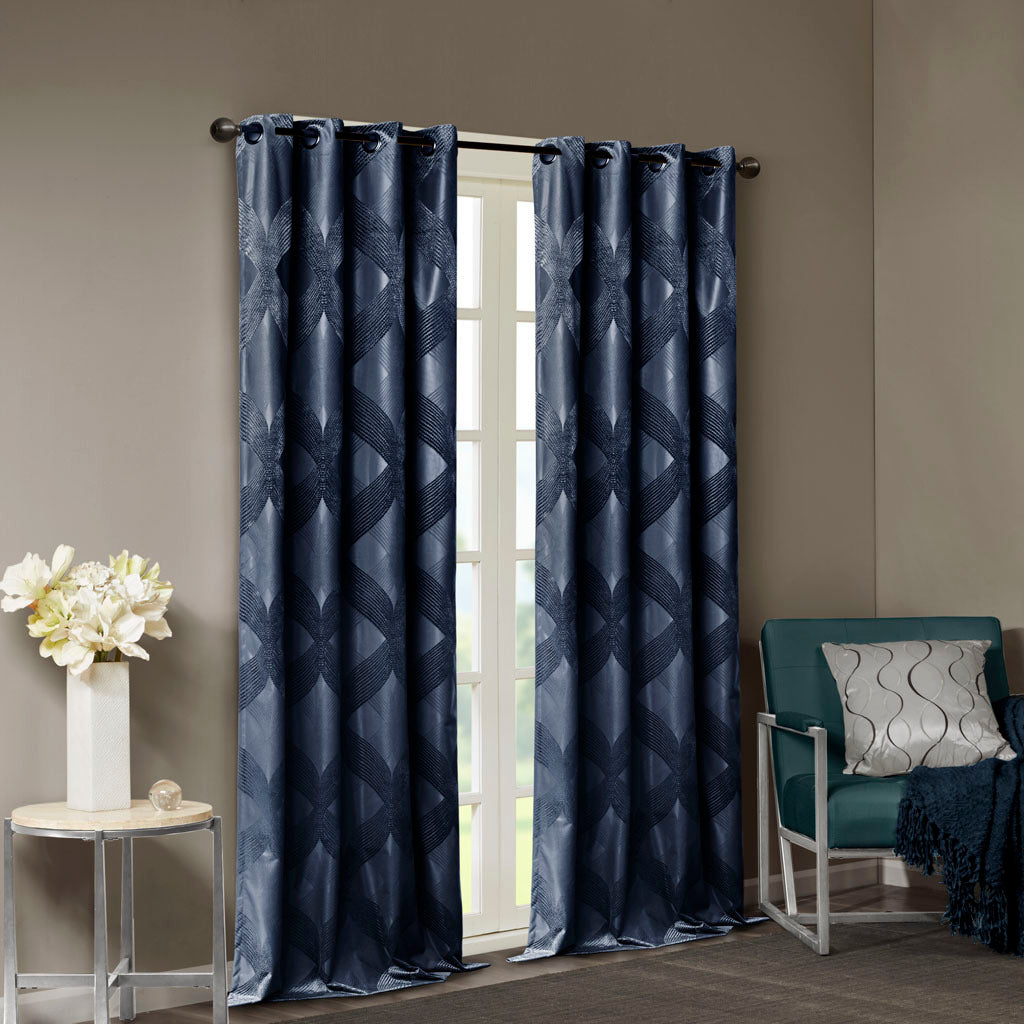 50x84" Ogee Knitted Jacquard Total Blackout Curtain Panel - Navy