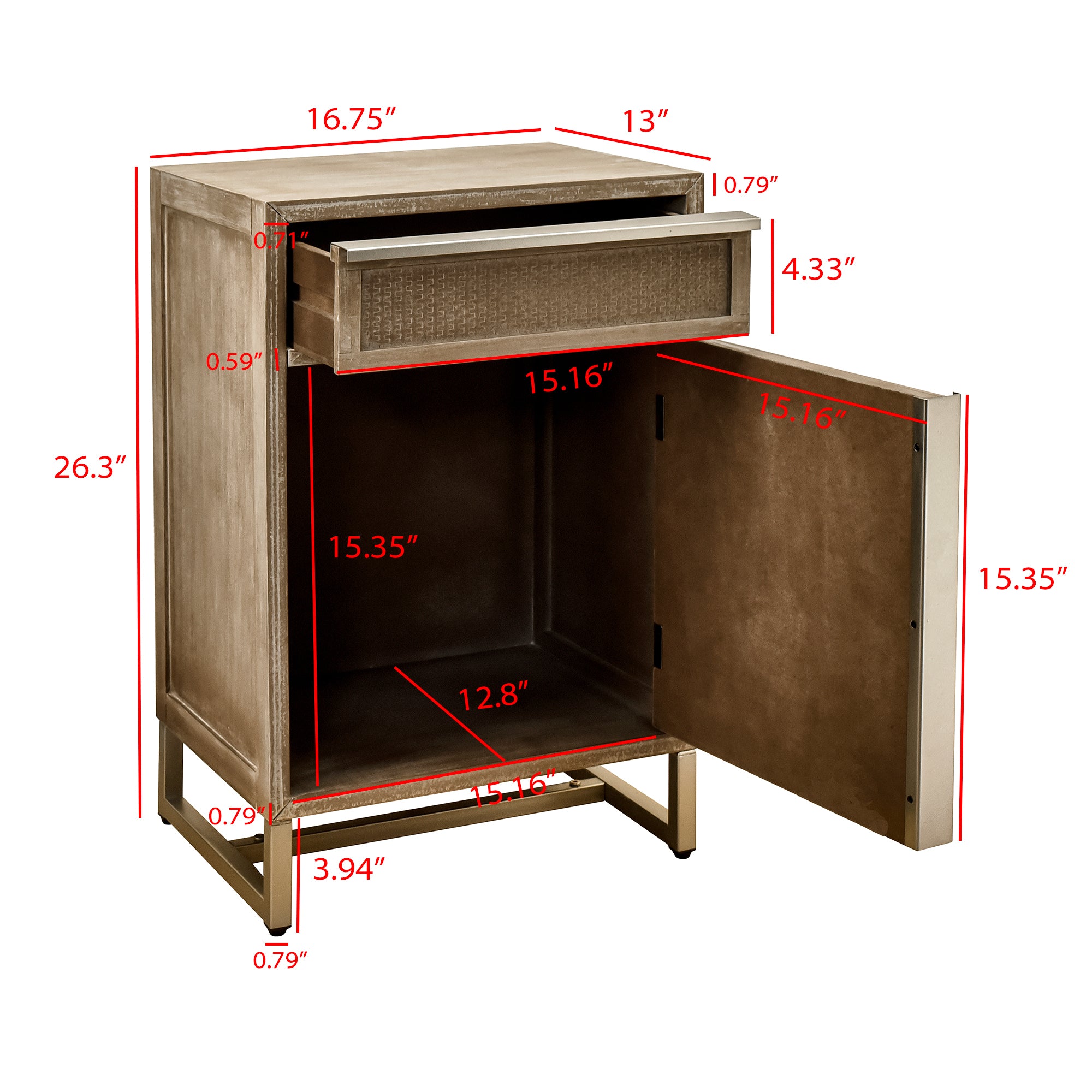 Handwoven End Table with Drawer, Cabinet, and Artisanal Wood Finish - No Assembly Required