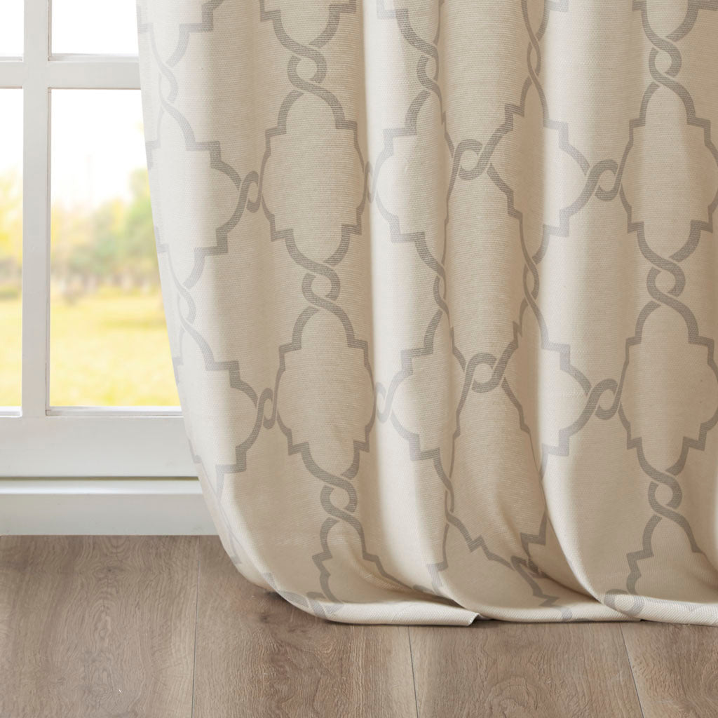 50x108" Fretwork Print Grommet Top Window Curtain Panel - Beige+Grey (1 panel only)