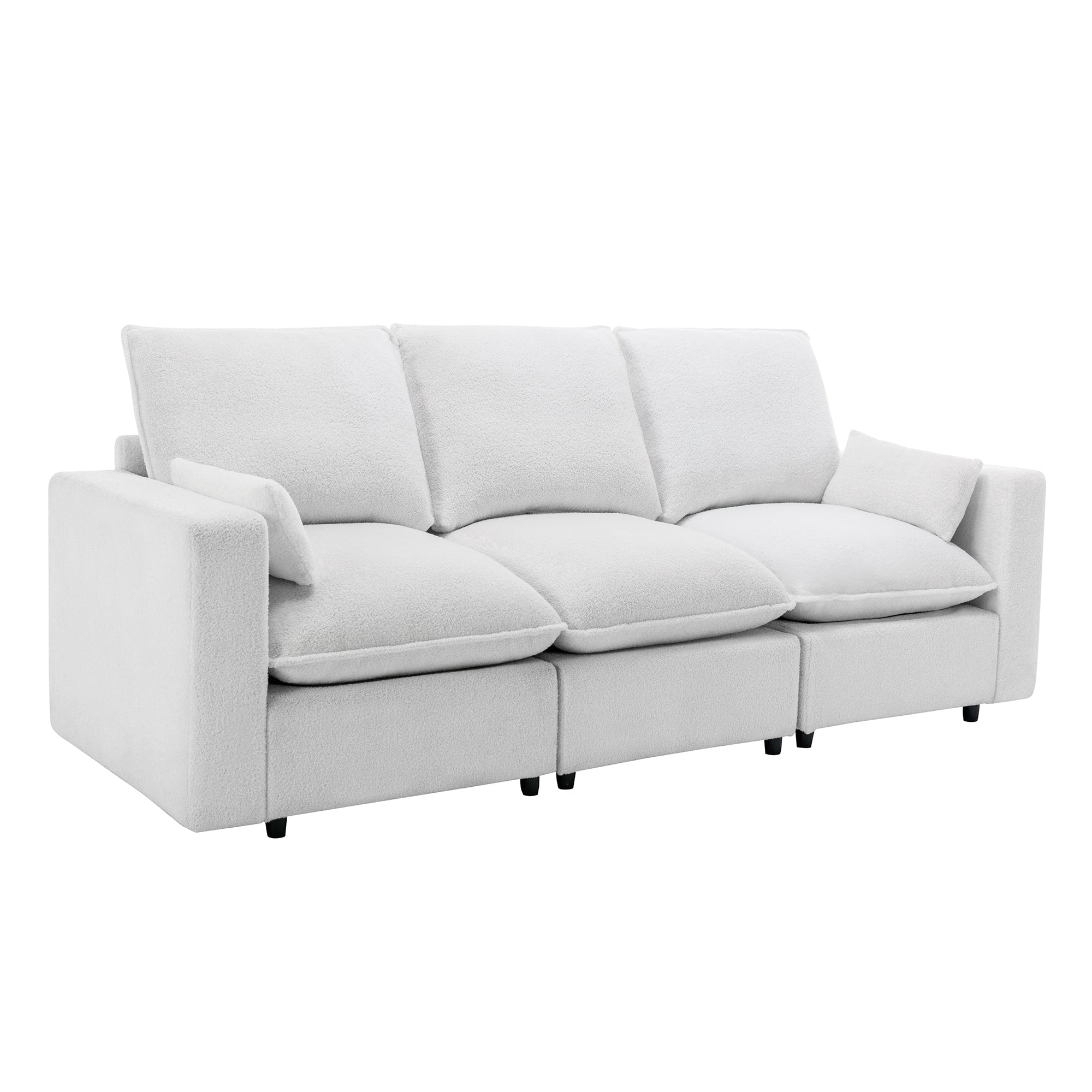 Teddy Fabric Couch 3 Seat Sofa with Removable Back and Seat Cushions and 2 Pillows