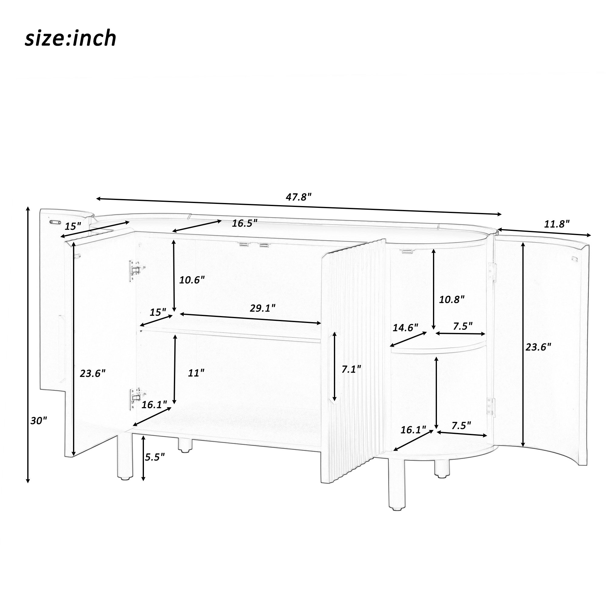 Curved Design Light Luxury Sideboard with Adjustable Shelves - Blue