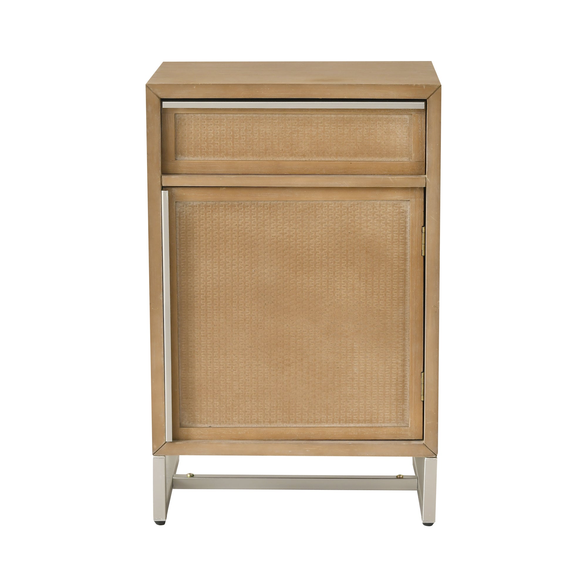 Handwoven End Table with Drawer, Cabinet, and Artisanal Wood Finish - No Assembly Required