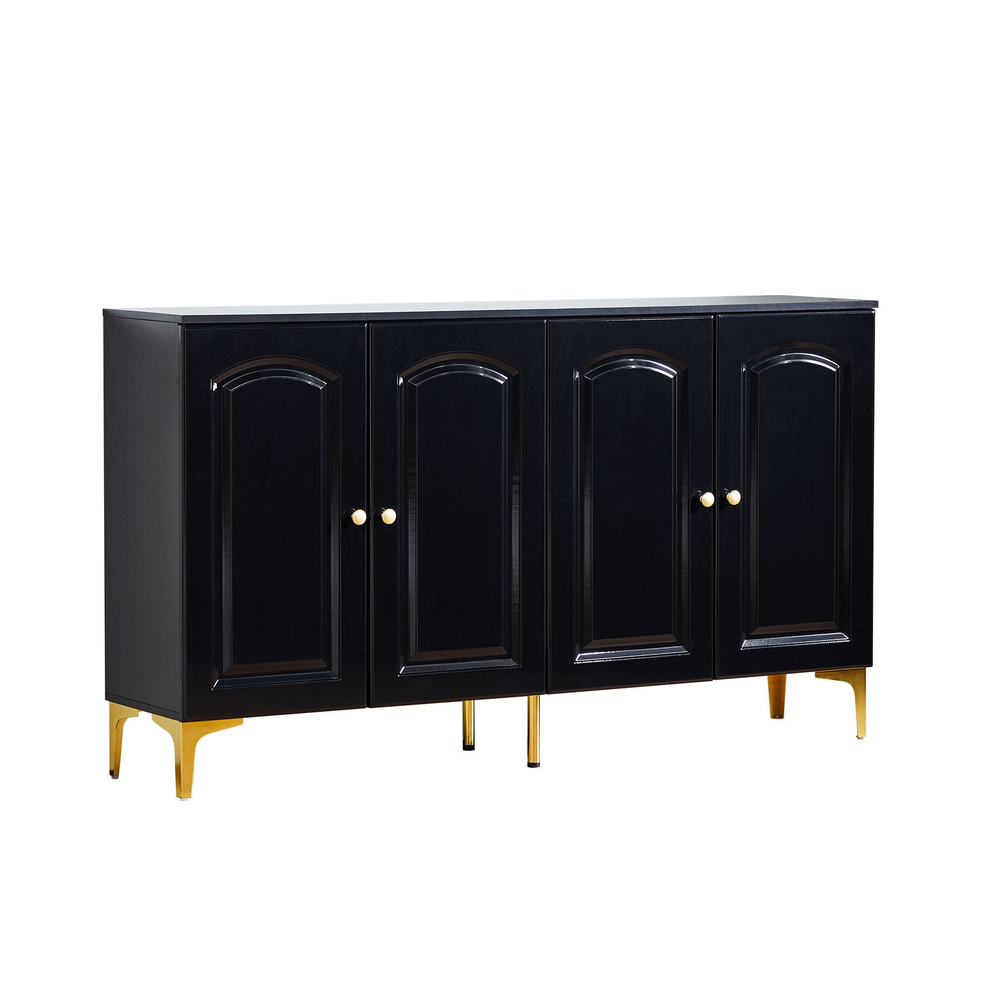 Buffet Sideboard 4 Doors Accent Storage Cabinet, Mid Century Modern Buffet Table with Adjustable Shelf - Black