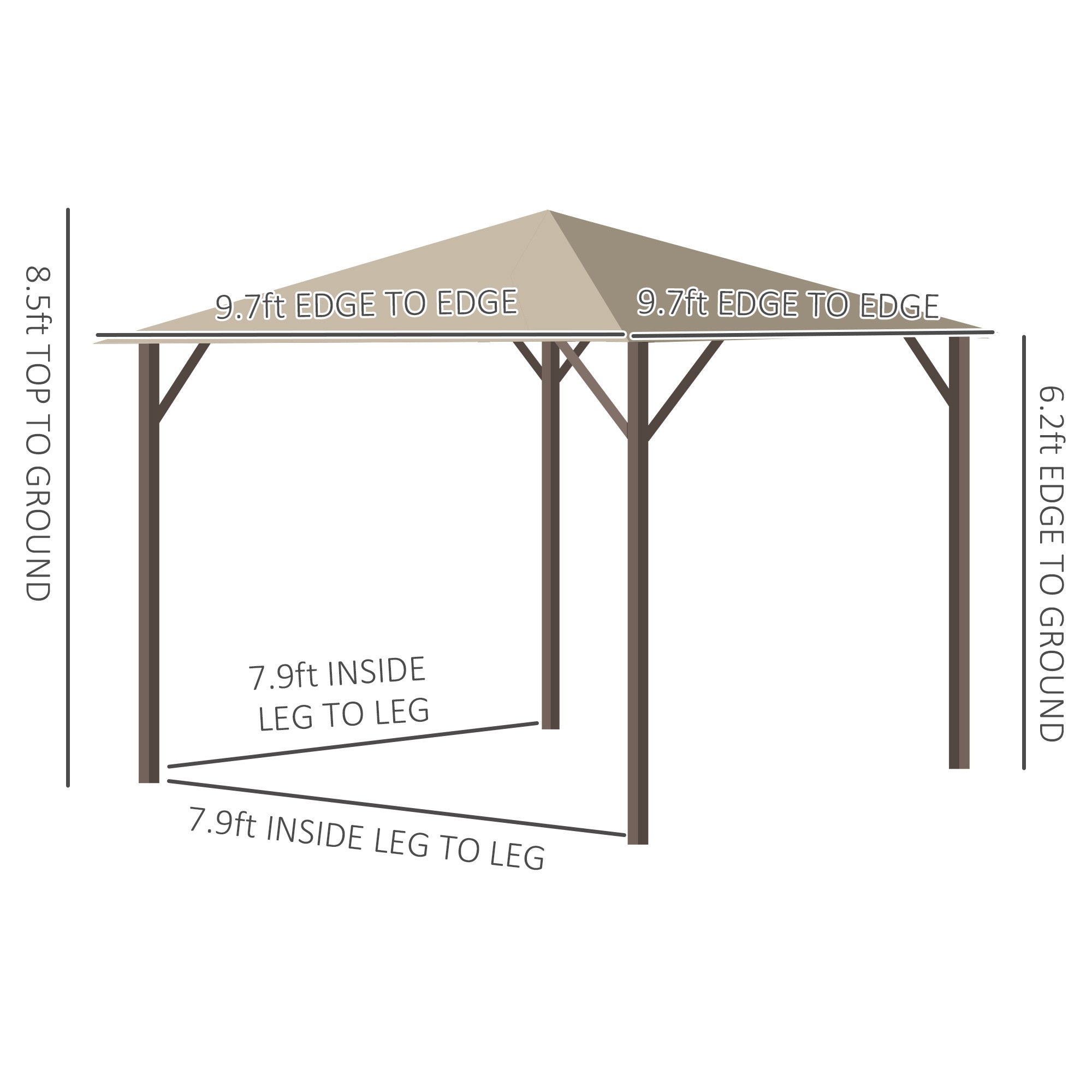 10'x10' Patio Gazebo Aluminum Frame Outdoor Canopy Shelter with Sidewalls, Vented Roof for Garden, Lawn, Backyard, and Deck - Khaki