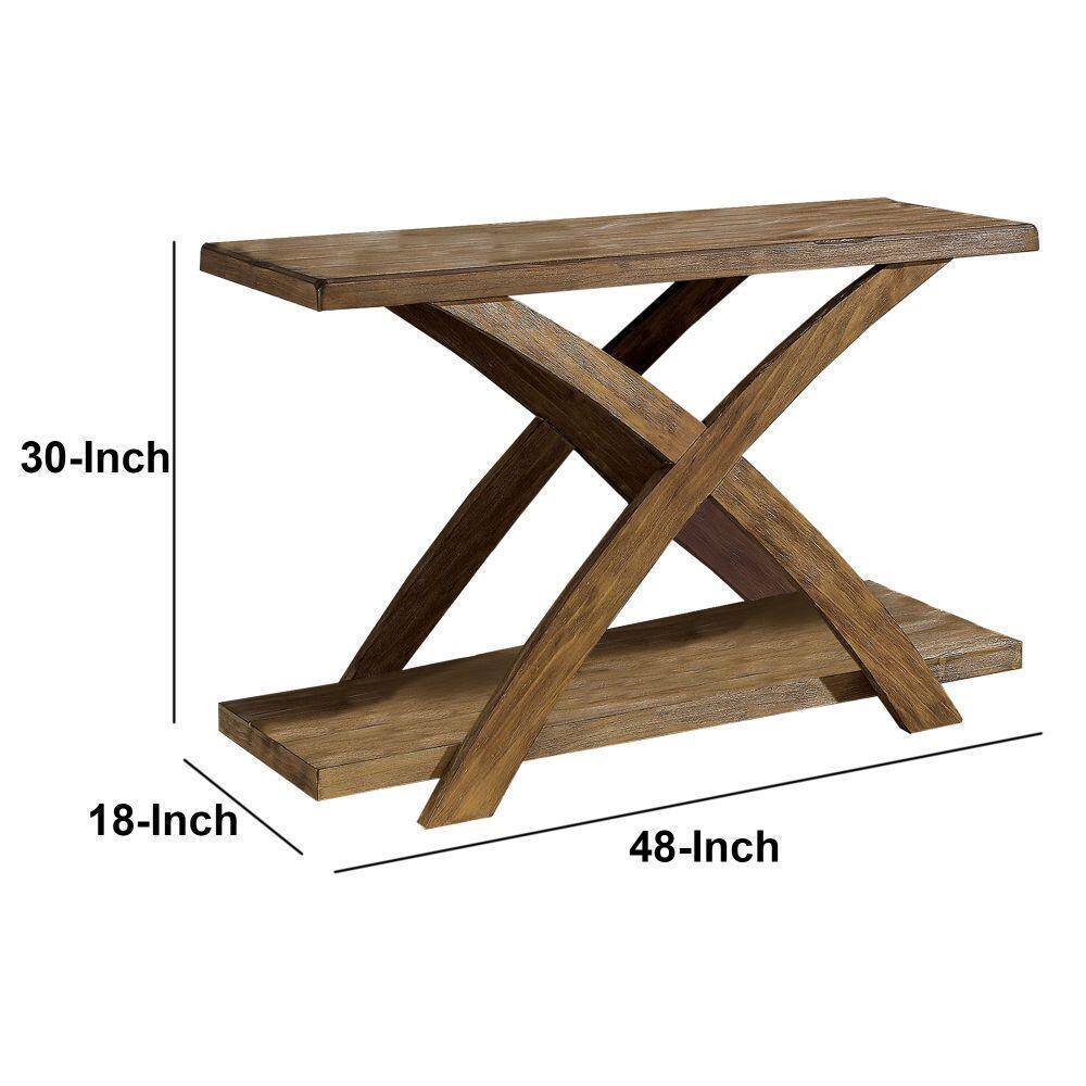 Rustic Console Sofa Table Plank Style Top Antique Light Oak Open Bottom Shelf