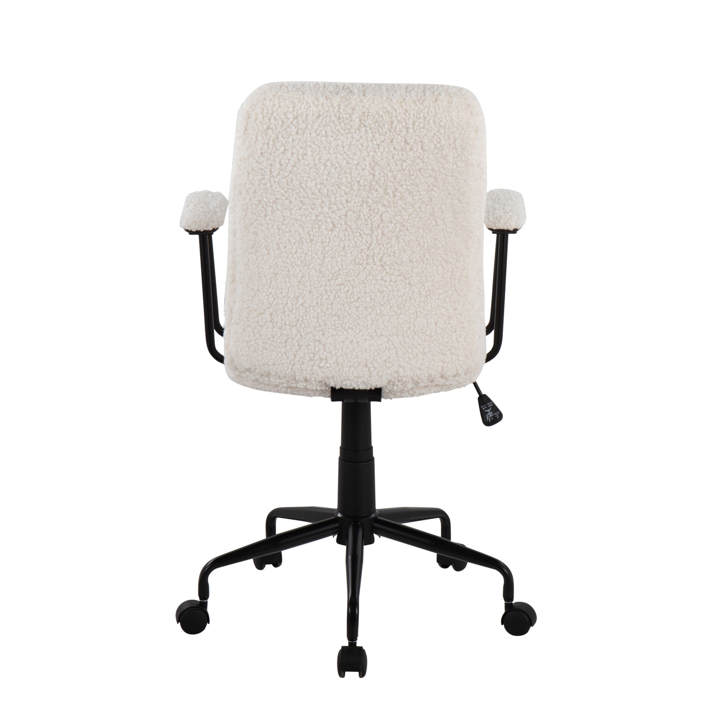 Contemporary Office Chair - Black Metal and White Sherpa Fabric