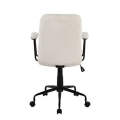 Contemporary Office Chair - Black Metal and White Sherpa Fabric