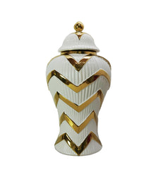 12.50"H Timeless White Gilded Waves Ginger Jar with Removable Lid