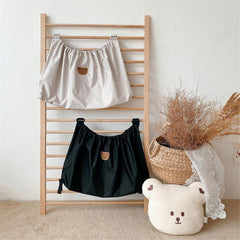 Baby Stroller Organizer Bag, White Waterproof Nylon Storage Pouch with Cute Bear Design, Universal Hanging Diaper Caddy