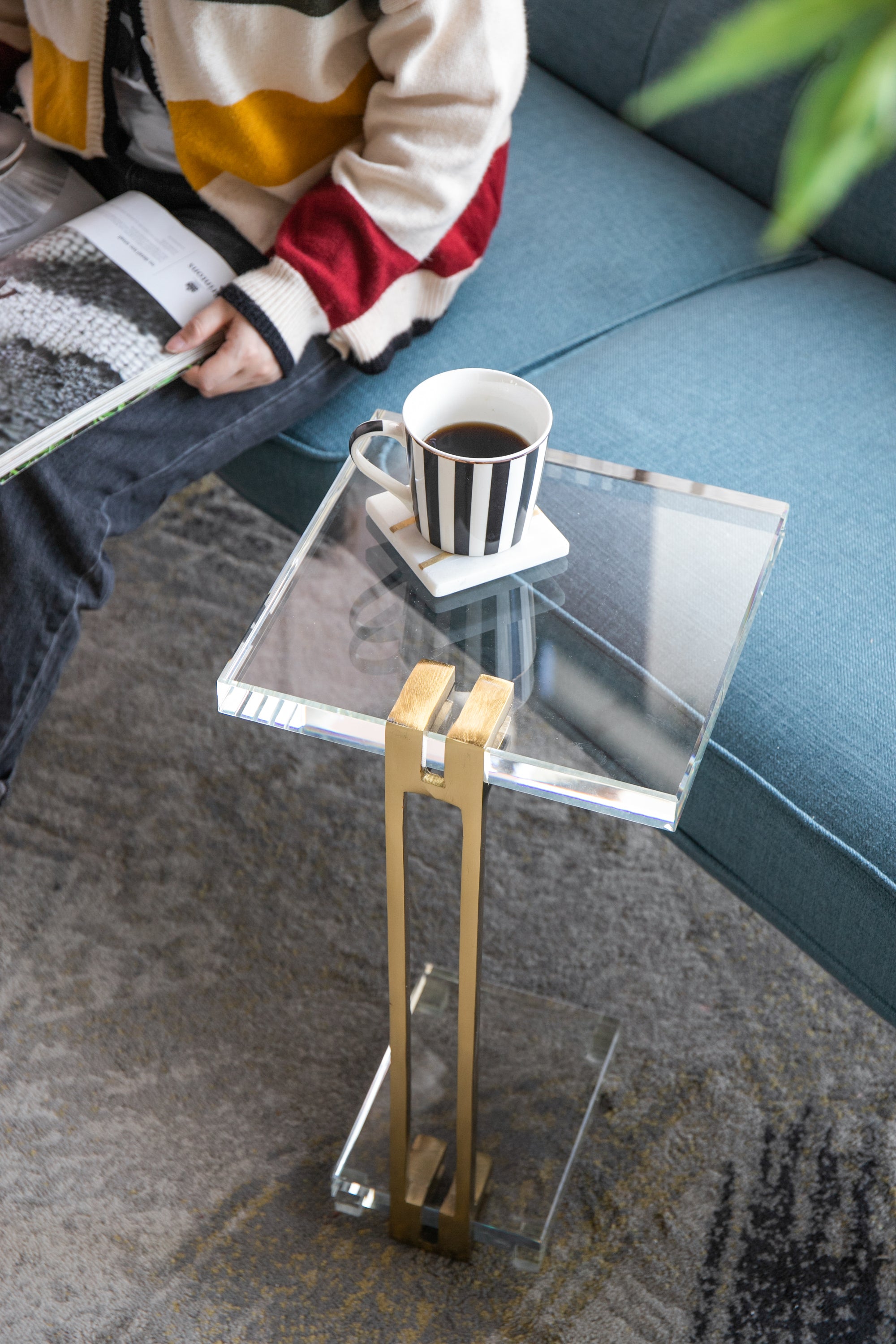 Crystal Side Table with Gold Metal Frame 22"