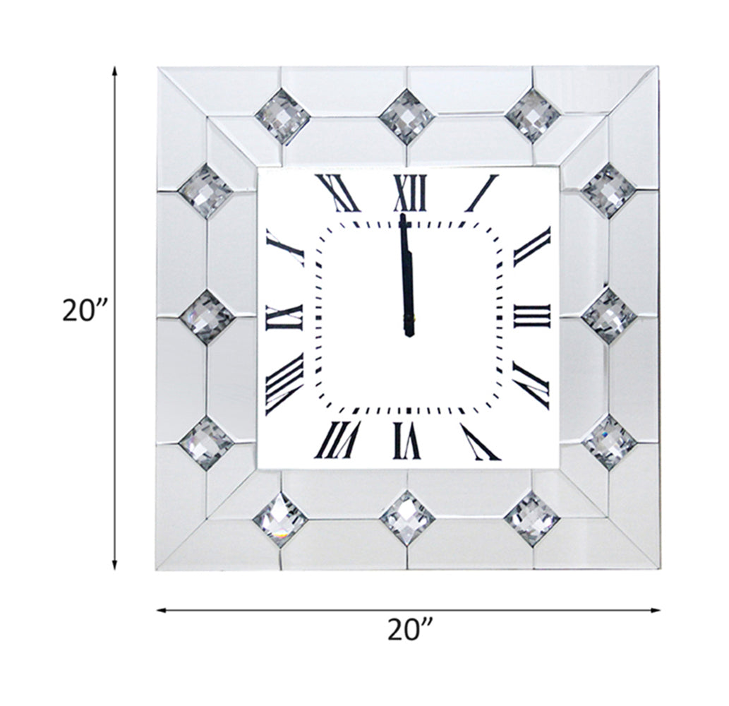 Wall Clock in Mirrored & Faux Rhinestones