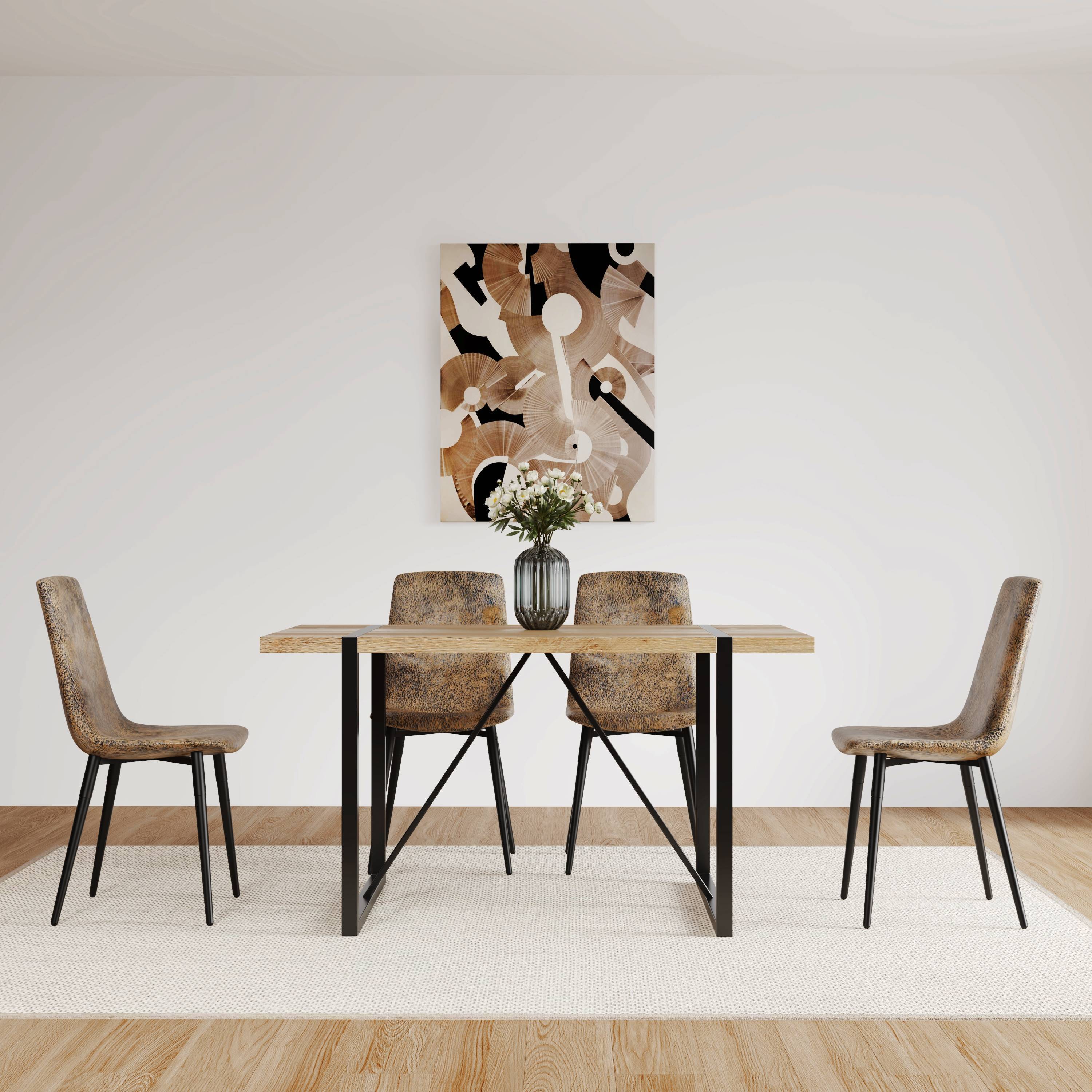 Set of 4 Modern Kitchen Dining Room Chairs, Cushion Seat and Sturdy Black Metal Legs - Brown