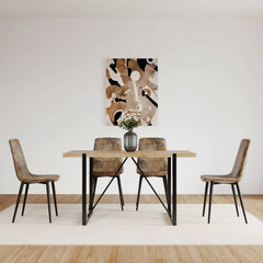 Set of 4 Modern Kitchen Dining Room Chairs, Cushion Seat and Sturdy Black Metal Legs - Brown