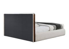 Queen Bed, White Boucle & Walnut Finish