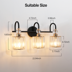 Crystal 3-Light Vanity Lighting - Black
