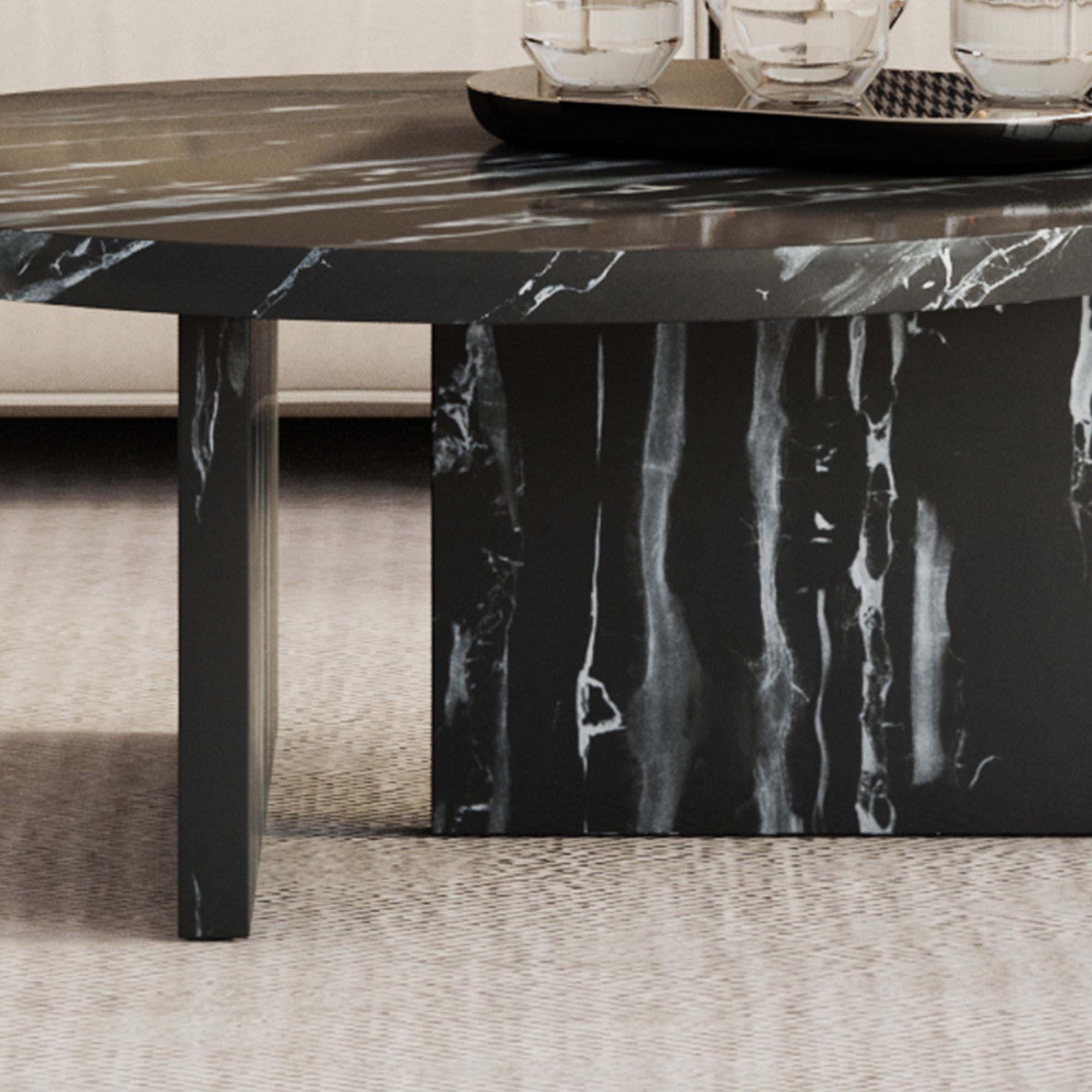 Modern Circular Coffee Table with Texture - Black
