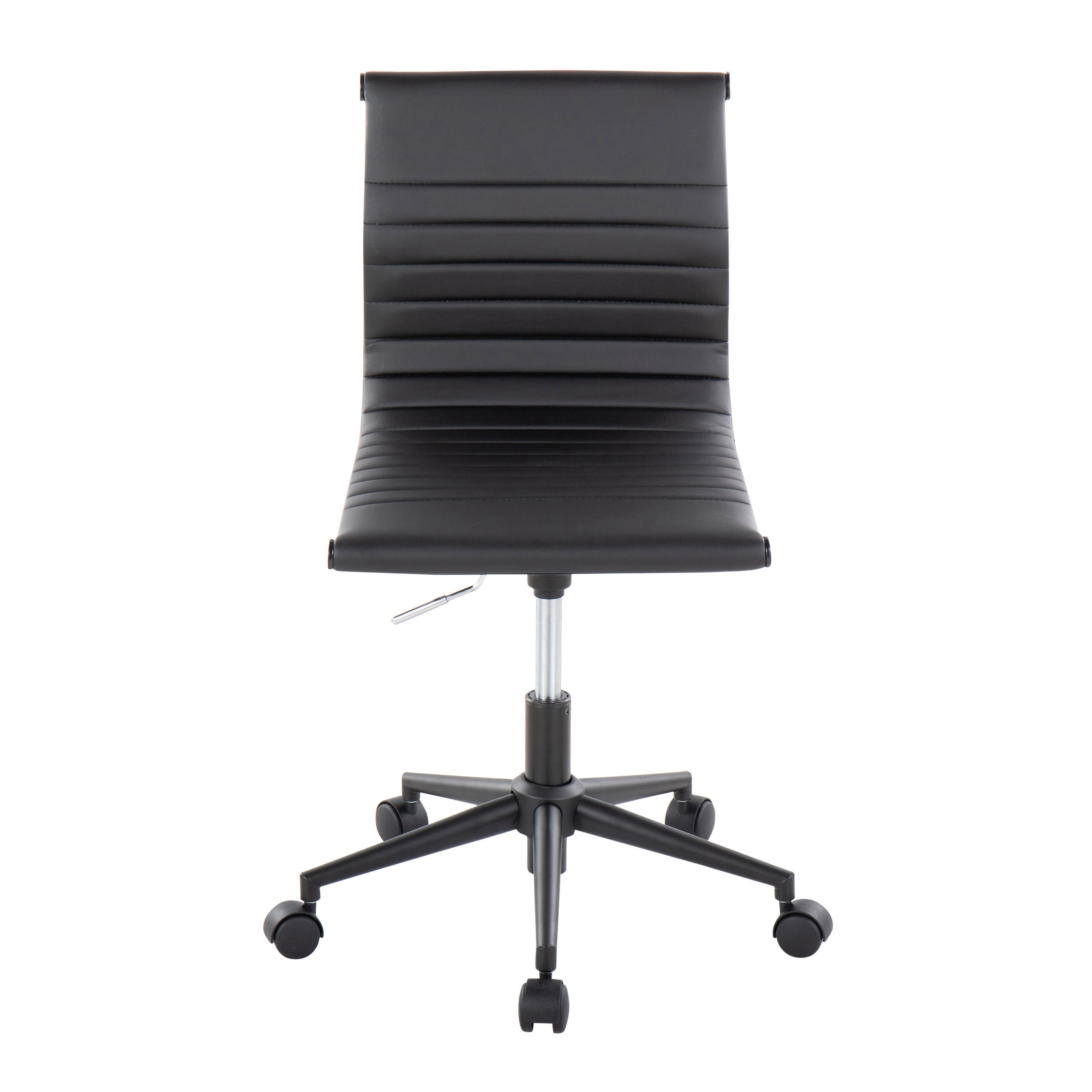 Industrial Armless Adjustable Task Chair with Swivel in Black Frame and Black Faux Leather