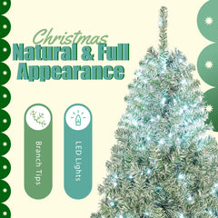 7.6 FT Classic Pine Tree Christmas Tree, Gradient Tree Design, Artificial PVC Tips and Sturdy Iron Frame, 300 cool white LED lights