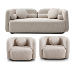 Luxury Modern Sofa Couch for Living Room, Light Beige Boucle Upholstered Cloud Couch for Apartment Home Office, 2 Seater