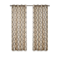 50x108"  Fretwork Print Grommet Top Window Curtain Panel - Khaki+Black (1 panel only)