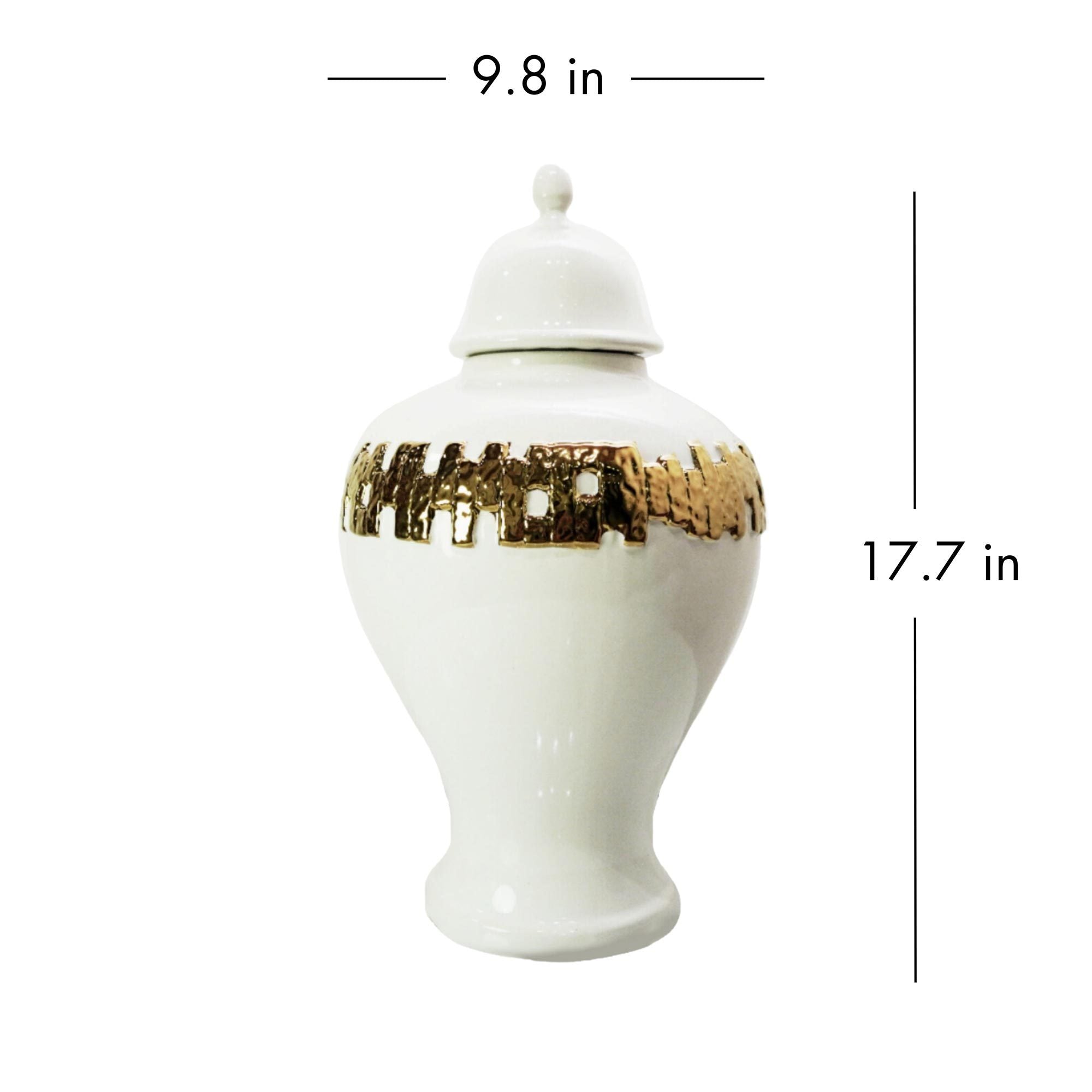 18"H White Ginger Jar with Gold Ornament