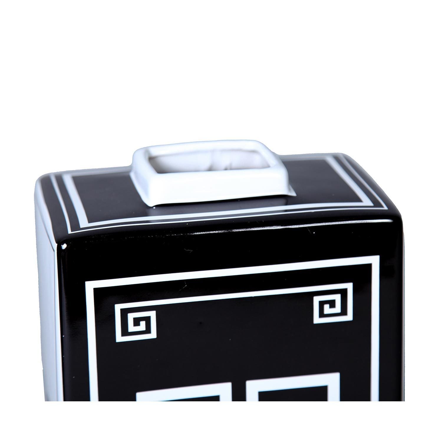 12"H Ceramic Decorative Jar with Black and White Geometric Design