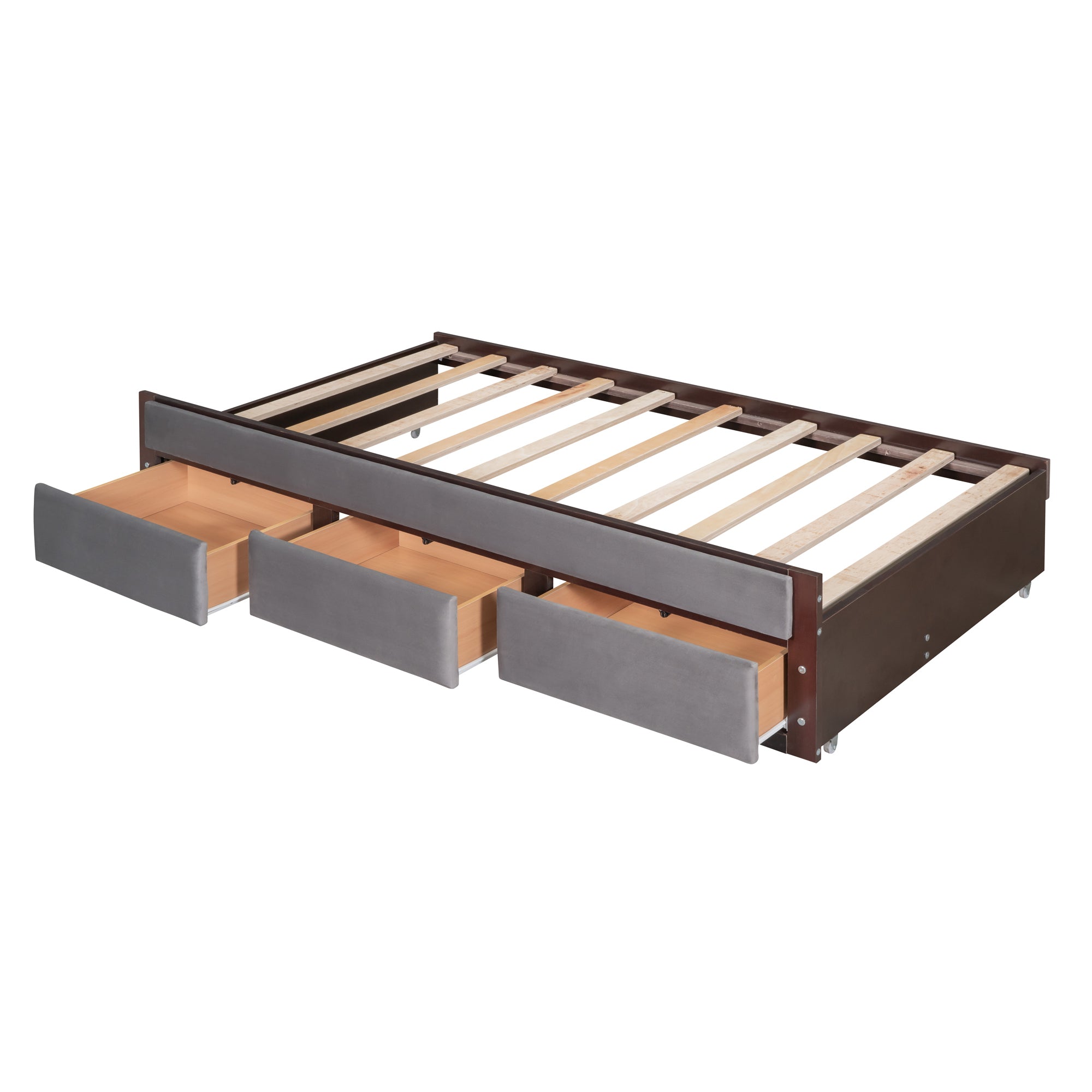 Full Size Upholstered  Canopy Bed with Trundle and 3 Drawers - Gray