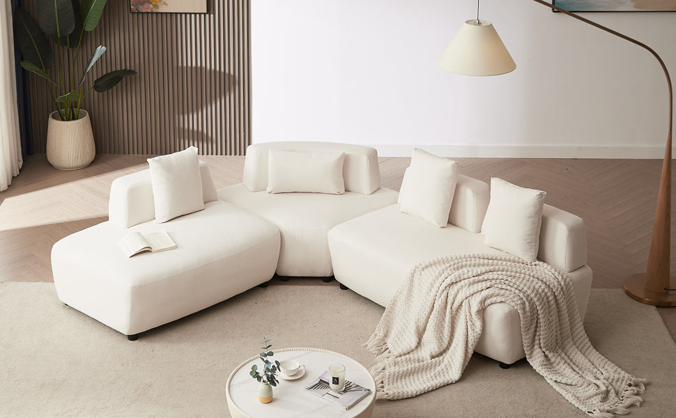 Contemporary 3-piece Sectional Sofa Free Convertible sofa with Four Removable Pillows - Beige