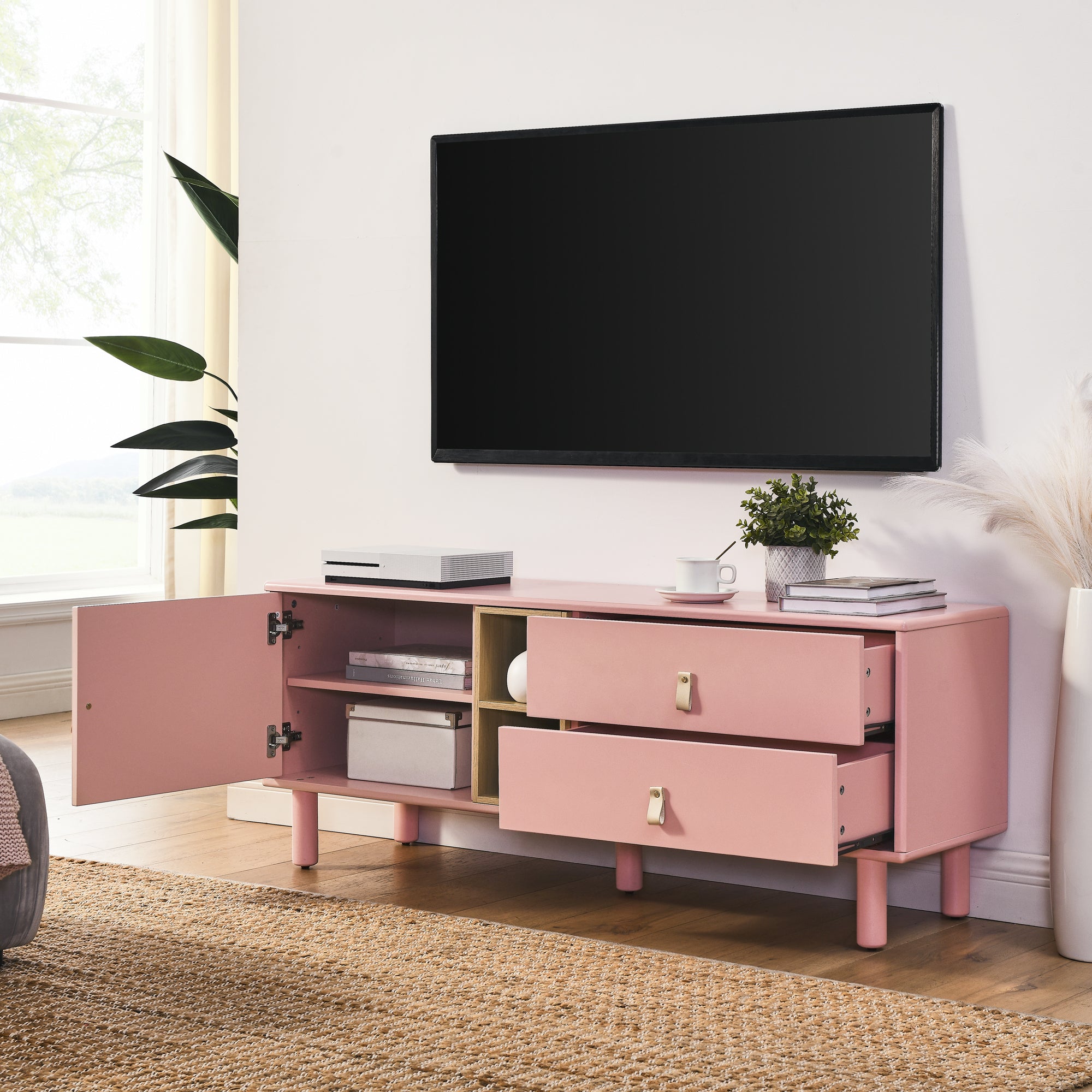 Drawer TV Home Cabinet with Door, Storage, multi-functional - Pink