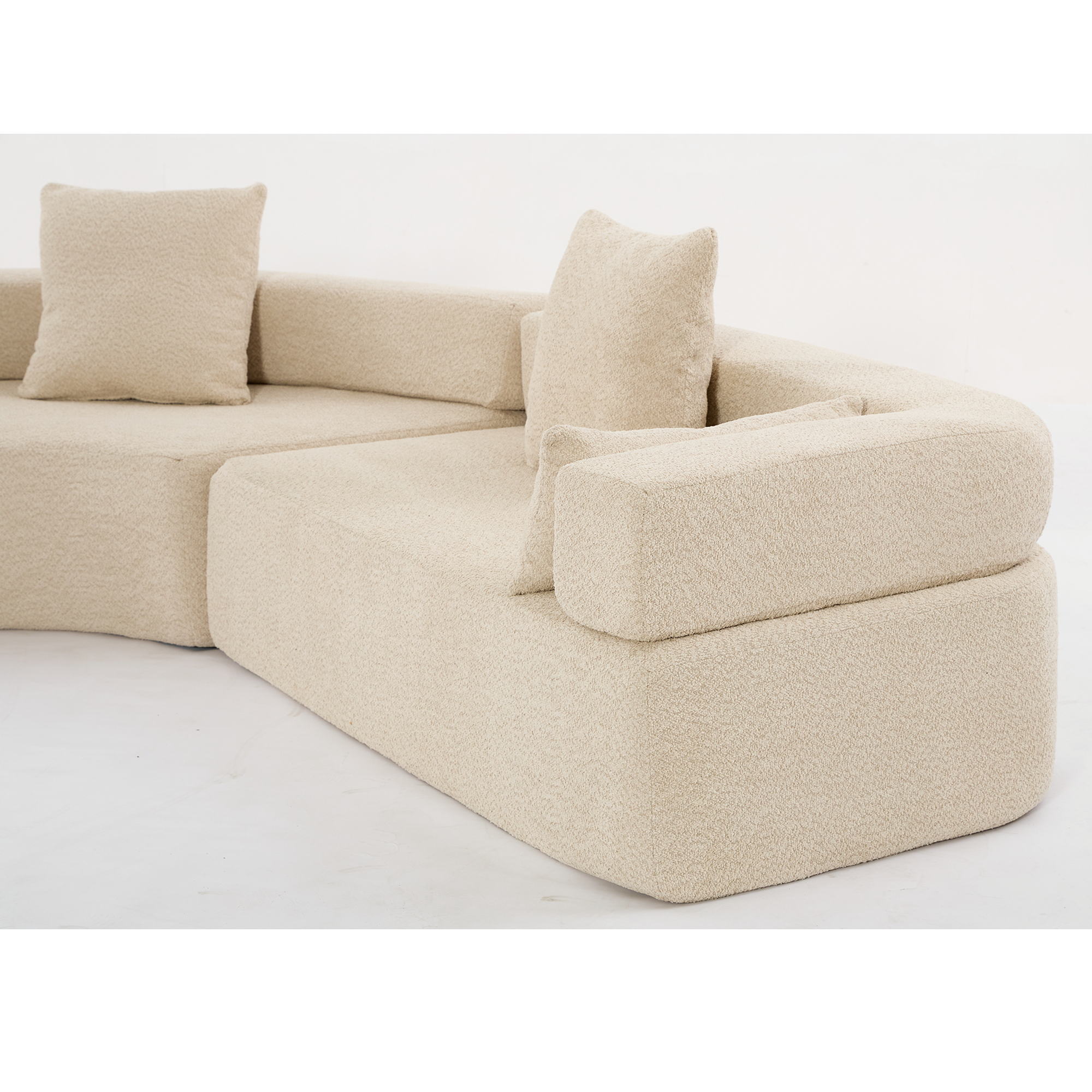 Upholstered 4 Seater Couch for Living Room, Modern Modular 3 Piece Free Combination, Semicircular Modular Sofa - Boucle, Khaki