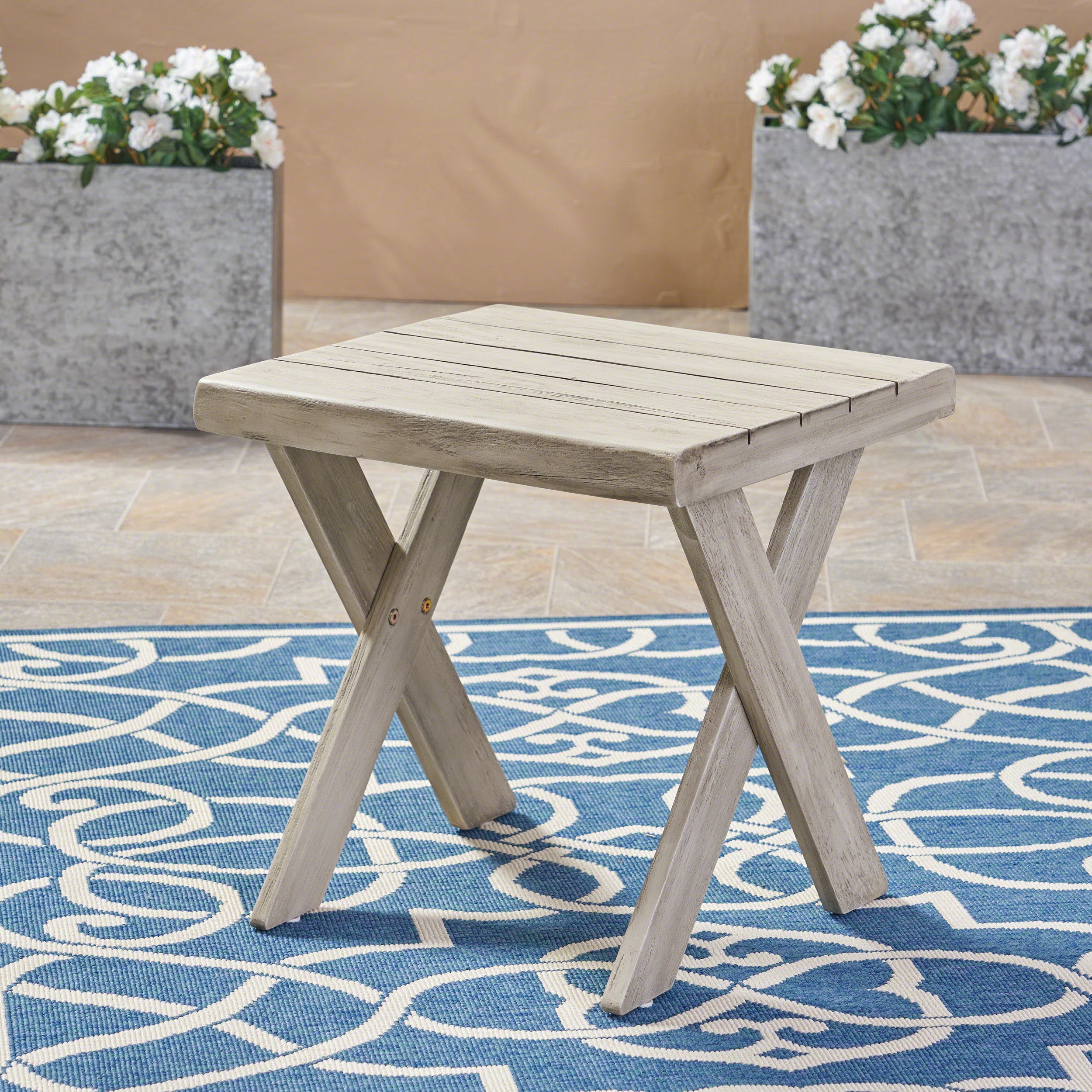 Rustic Tray Side Table - Light Grey